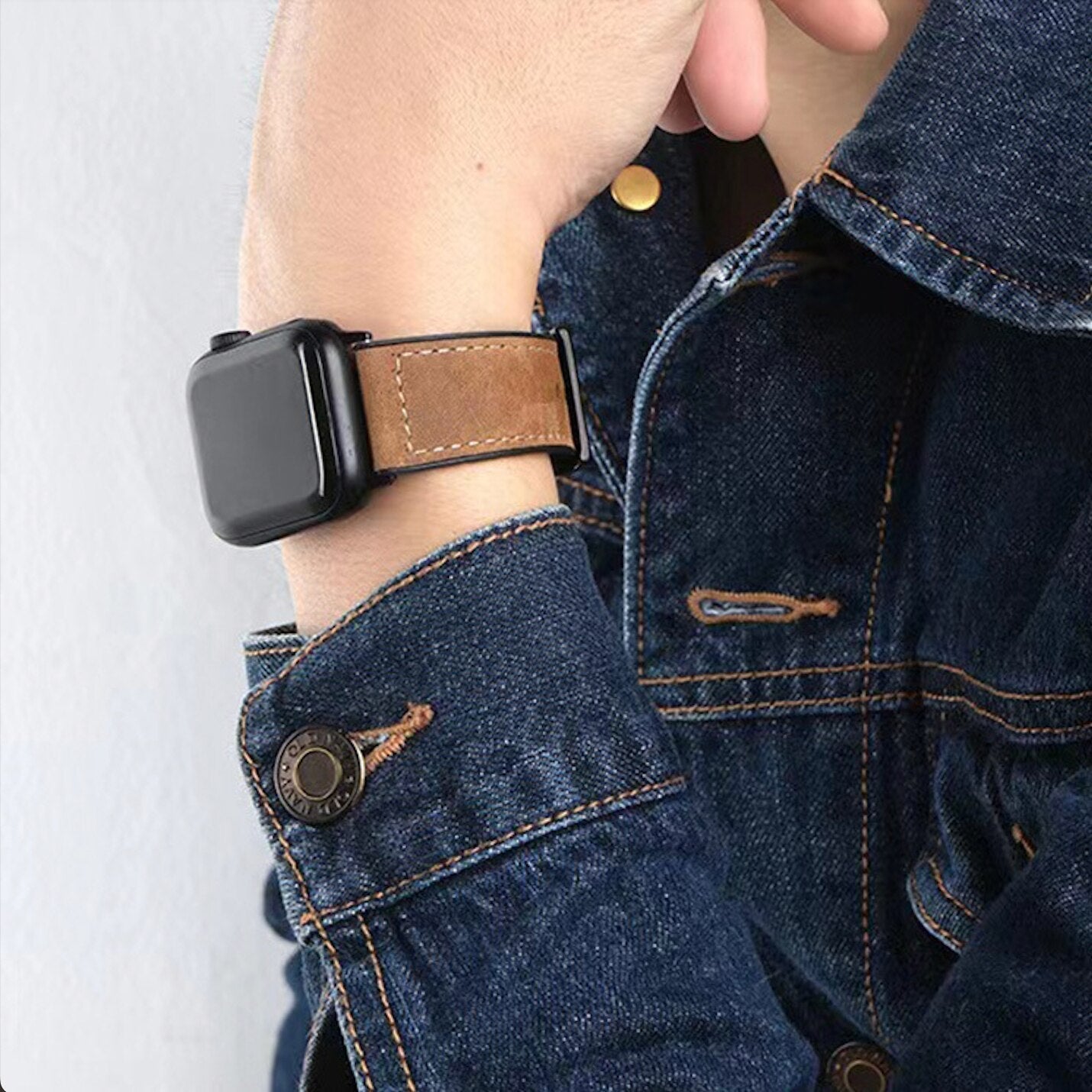 Curea de lux Aurora din piele naturală pentru Apple Watch Pro