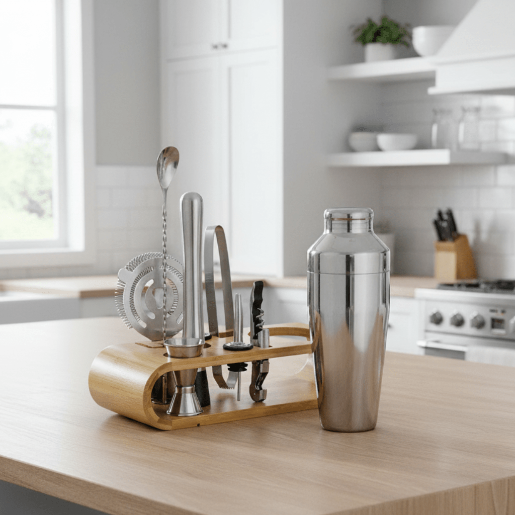 PulseMix Shaker Kit In Stainless Steel Stand And Bar Tools