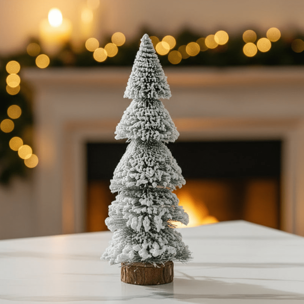 Decor de Crăciun Mini Cedru Acoperit cu Zăpadă SnowCedar pentru Farmec de Iarnă pe Masă