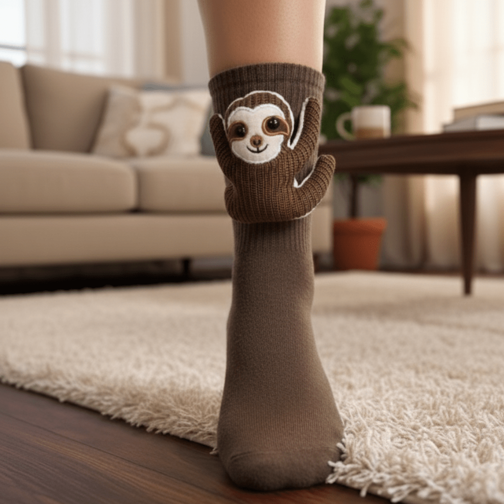 CozyNest Husstrumpor för Hemmavila med 3D-djurdetalj och Halkskydd