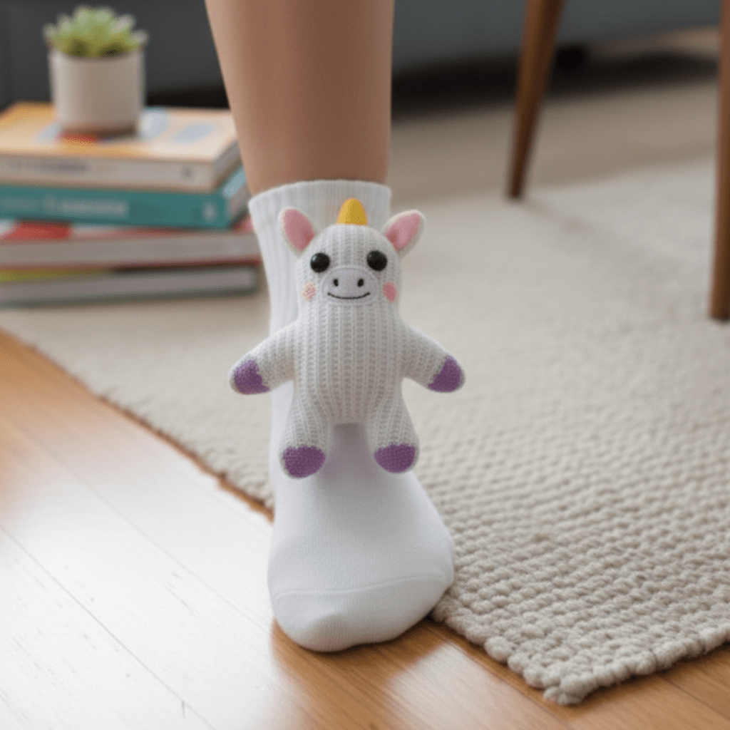 CozyNest Husstrumpor för Hemmavila med 3D-djurdetalj och Halkskydd