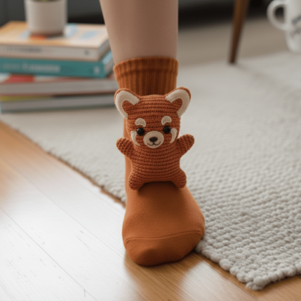 CozyNest Husstrumpor för Hemmavila med 3D-djurdetalj och Halkskydd