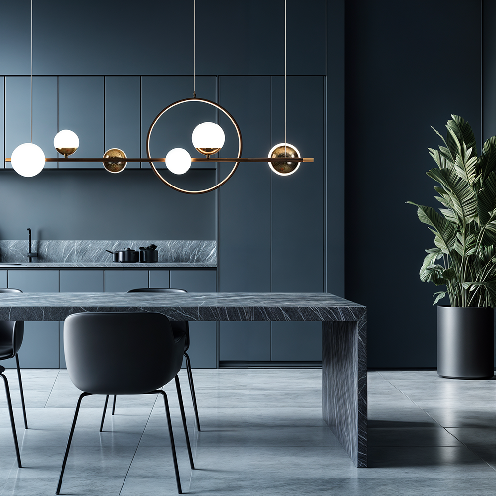 AuroraLine Lineaire Kroonluchter Met IJzeren Handgeblazen Glazen Driekleur Dimmer