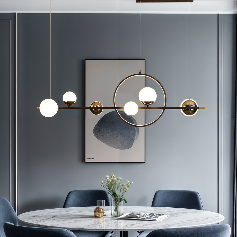 AuroraLine Lineaire Kroonluchter Met IJzeren Handgeblazen Glazen Driekleur Dimmer