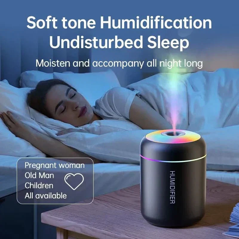 Humidificador USB compacto LumaMist mini 180 ml con iluminación LED para escritorio