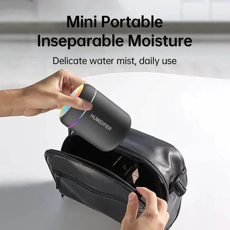 Humidificador USB compacto LumaMist mini 180 ml con iluminación LED para escritorio