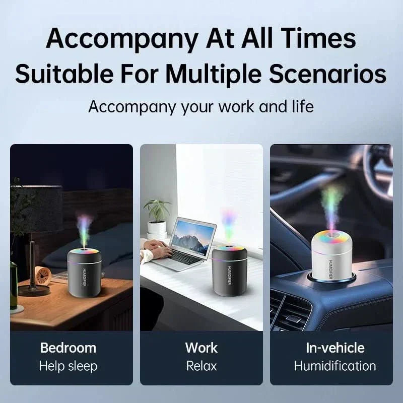 Humidificador USB compacto LumaMist mini 180 ml con iluminación LED para escritorio