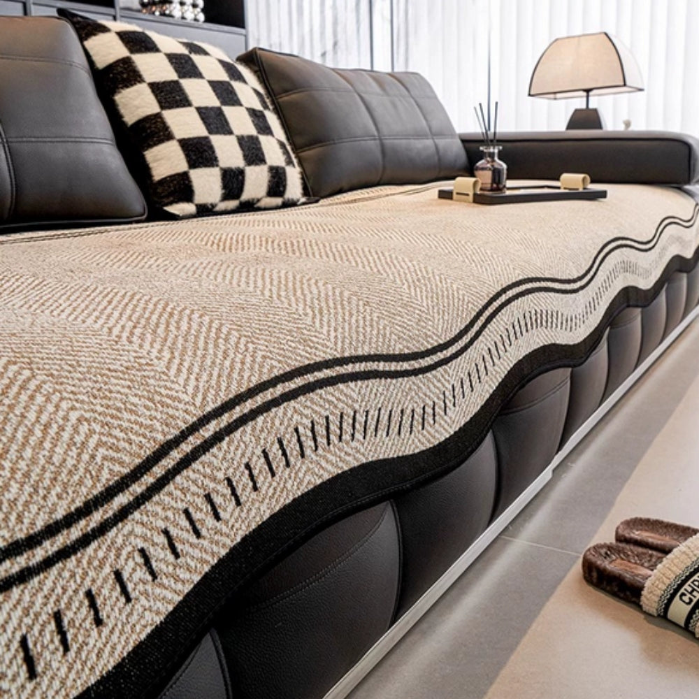 Modernwave Anti Slip Sofa Cover With Wavy Edge Design