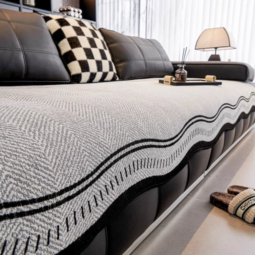 Modernwave Anti Slip Sofa Cover With Wavy Edge Design