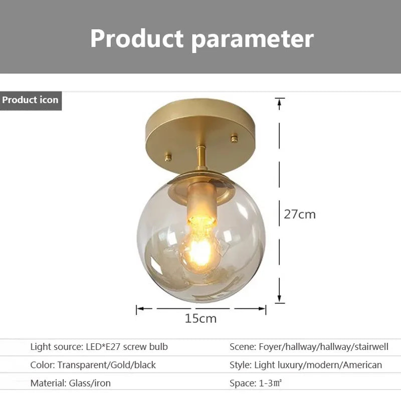 Aurelo Orb Deckenleuchte mit klarem Glaskugel und minimalistischem Metallhalter