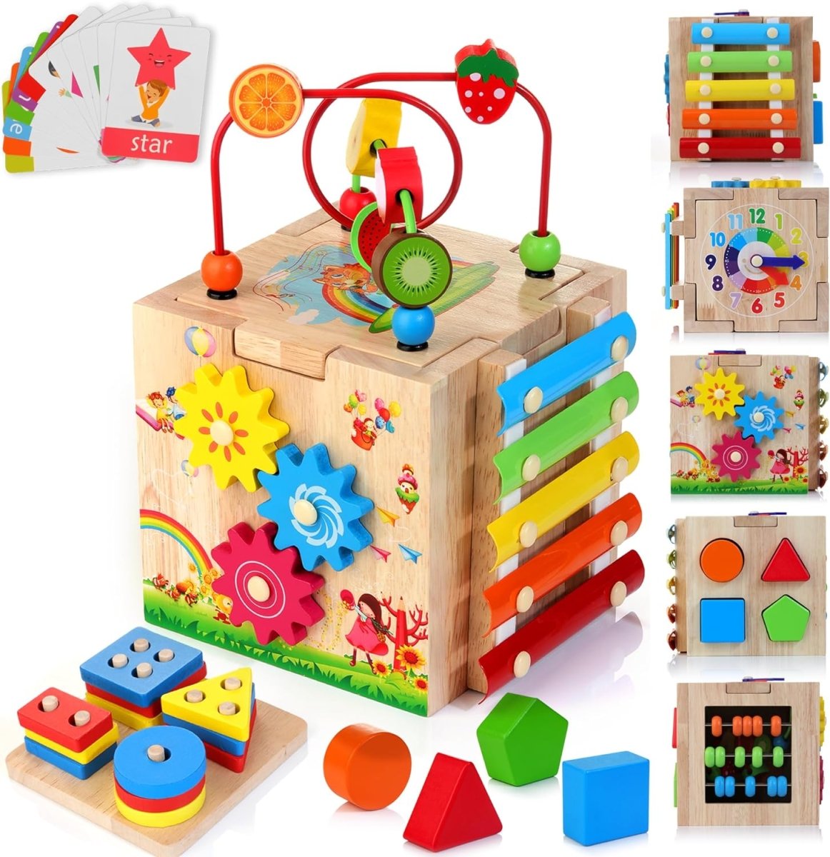 Mindful Blocks Montessori 8v1 dřevěný vzdělávací kostka pro batolata