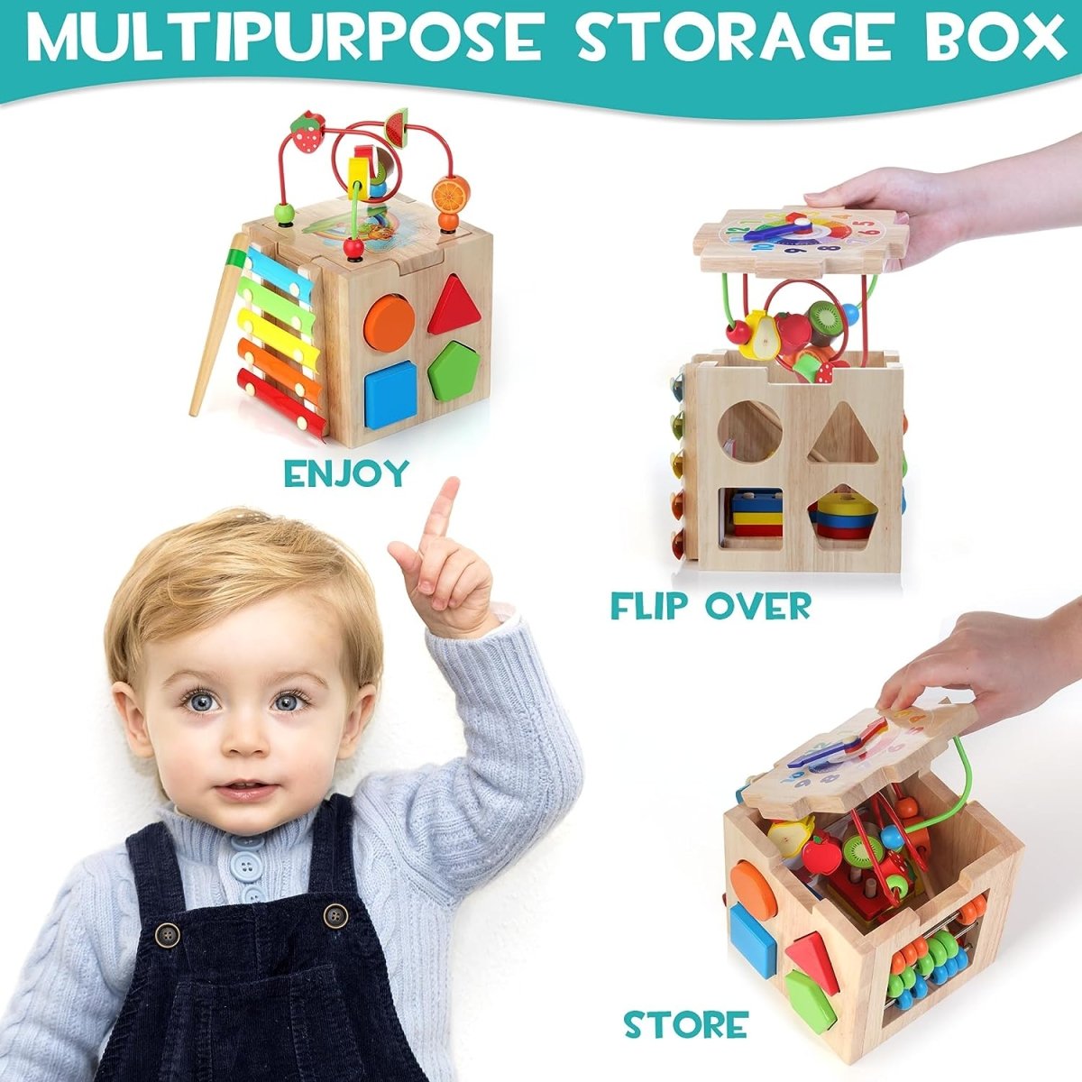 Mindful Blocks Montessori 8v1 dřevěný vzdělávací kostka pro batolata