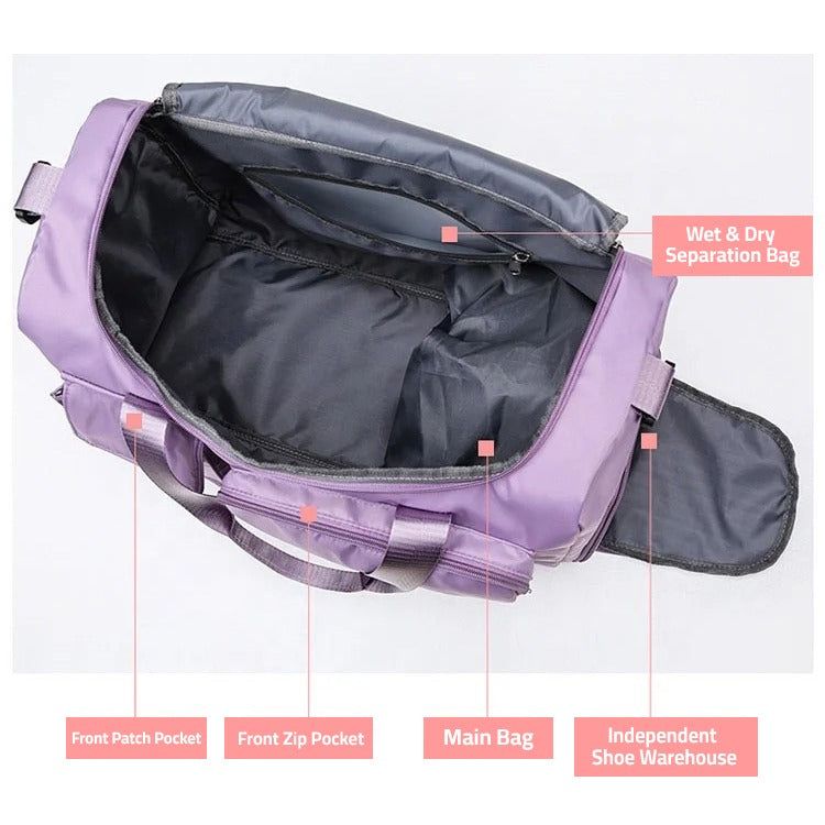 Bolsa de viaje versátil para gimnasio con múltiples bolsillos y compartimento para zapatos