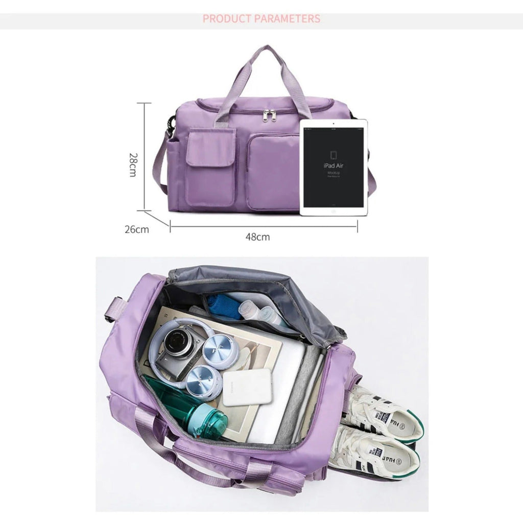 Bolsa de viaje versátil para gimnasio con múltiples bolsillos y compartimento para zapatos