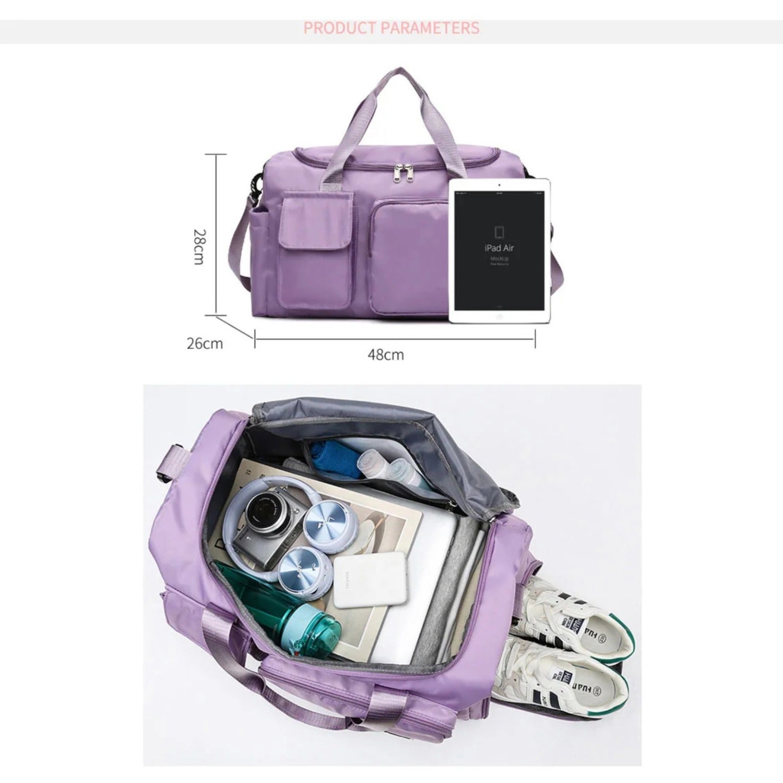Bolsa de viaje versátil para gimnasio con múltiples bolsillos y compartimento para zapatos