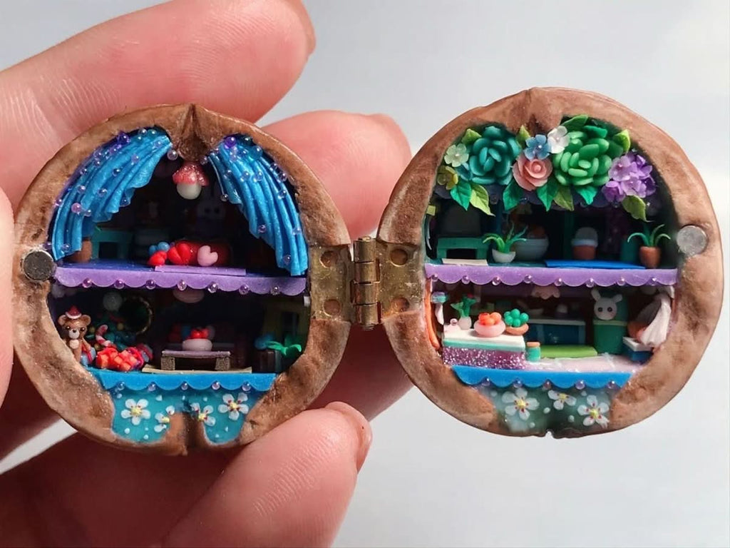 Whispering Walnut Shells Dollhouse Handmade With Interior Lighting