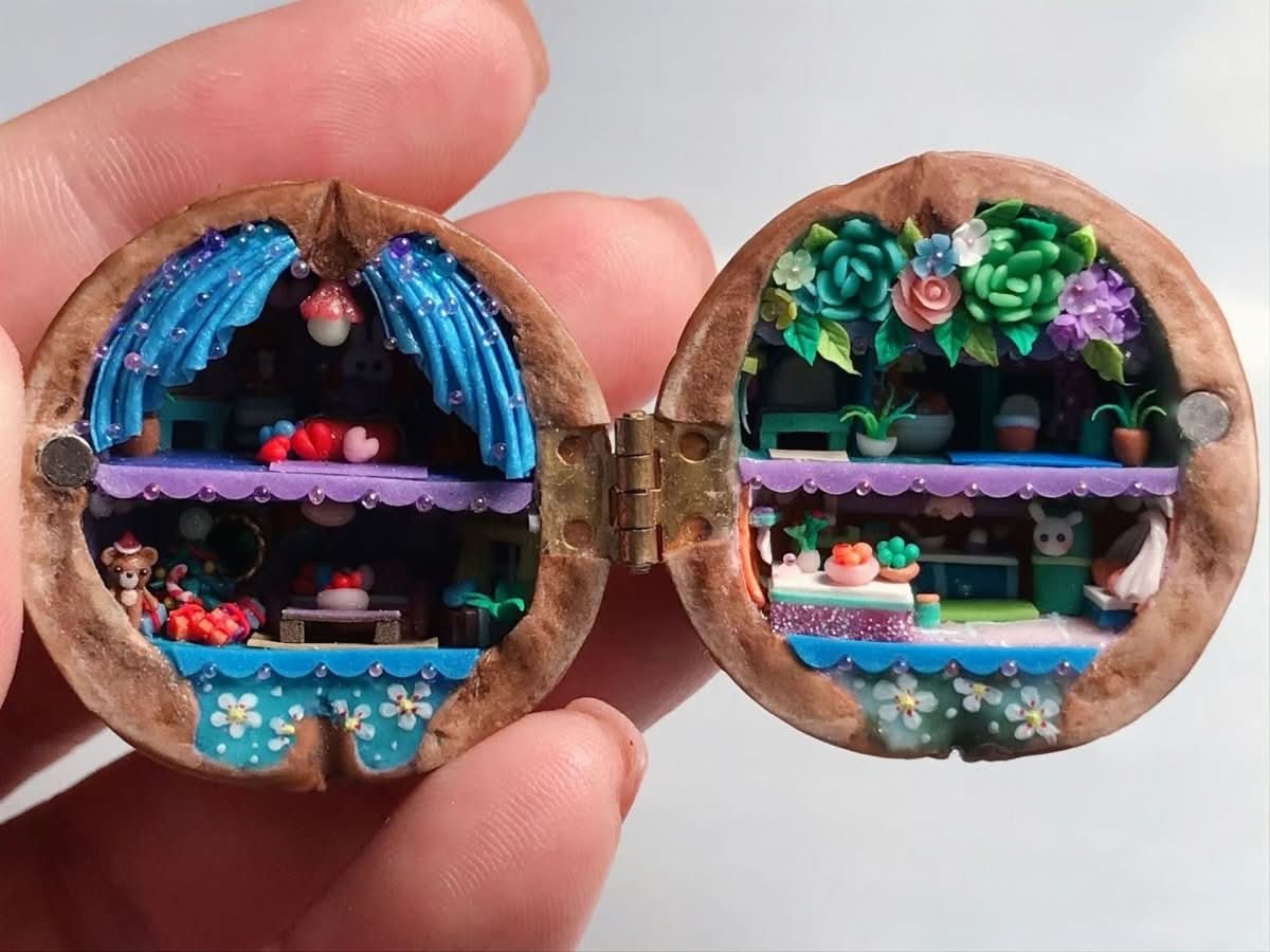 Whispering Walnut Shells Dollhouse Handmade With Interior Lighting