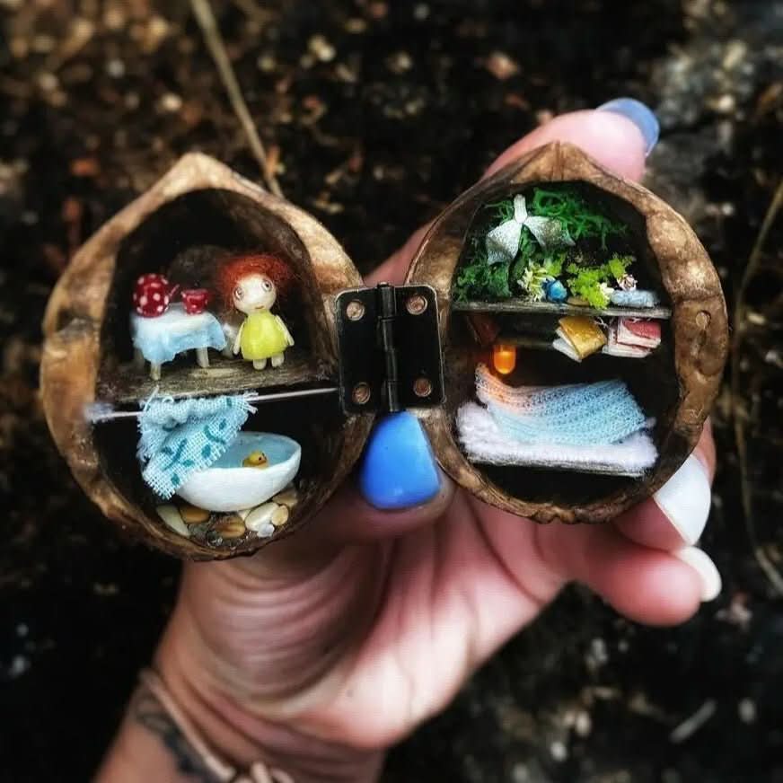 Whispering Walnut Shells Dollhouse Handmade With Interior Lighting