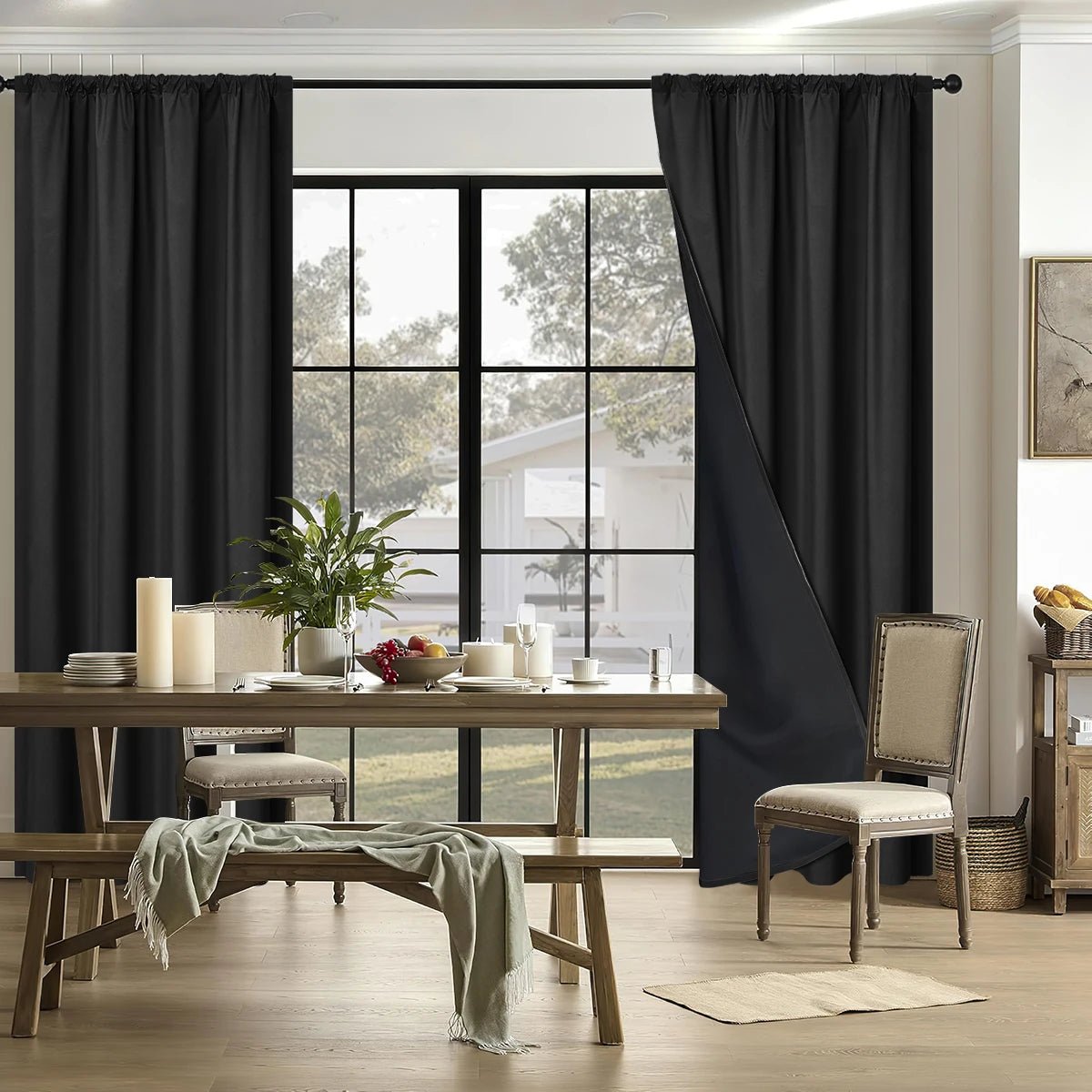 Tenda Oscurante Elegante Nocturne Nera per Soggiorno, Blocca la Luce
