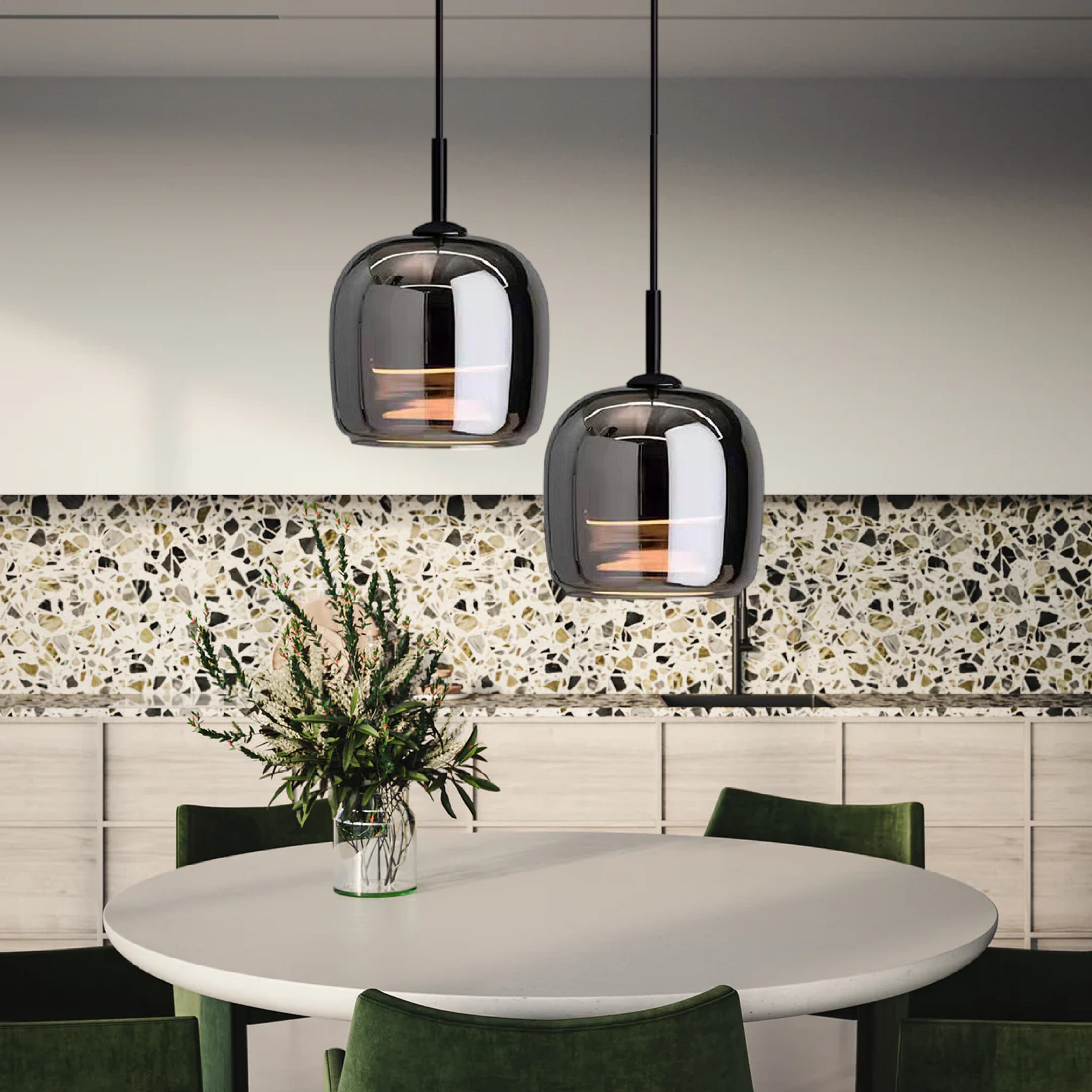 Nordic Pendant Light in Black Glass for Kitchen Island and Dining Room