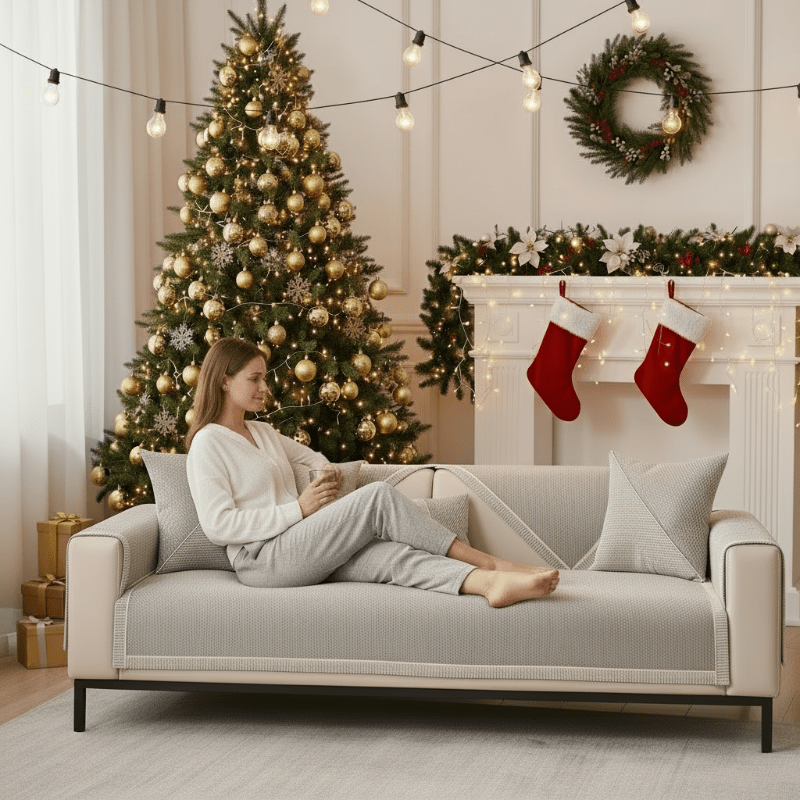 Naturweft Cotton Linen Throw Blanket For Sofa With Non-Slip Backing