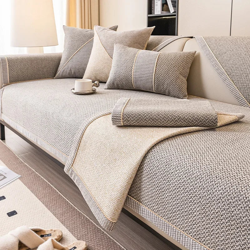 Naturweft Cotton Linen Throw Blanket For Sofa With Non-Slip Backing