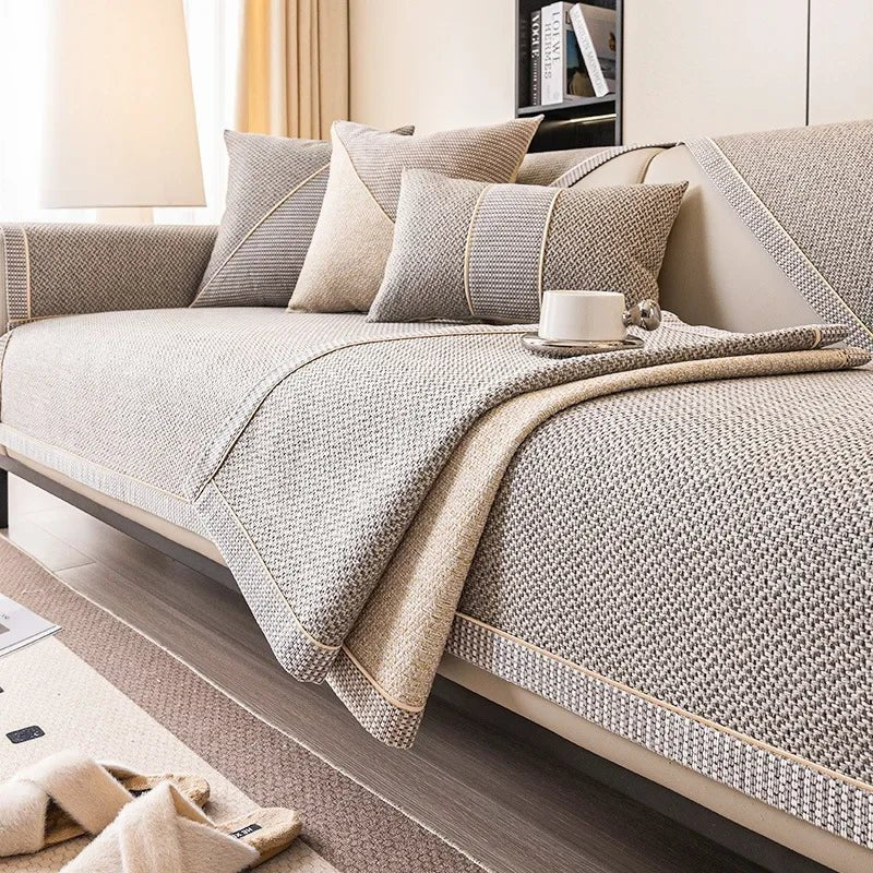 Naturweft Cotton Linen Throw Blanket For Sofa With Non-Slip Backing
