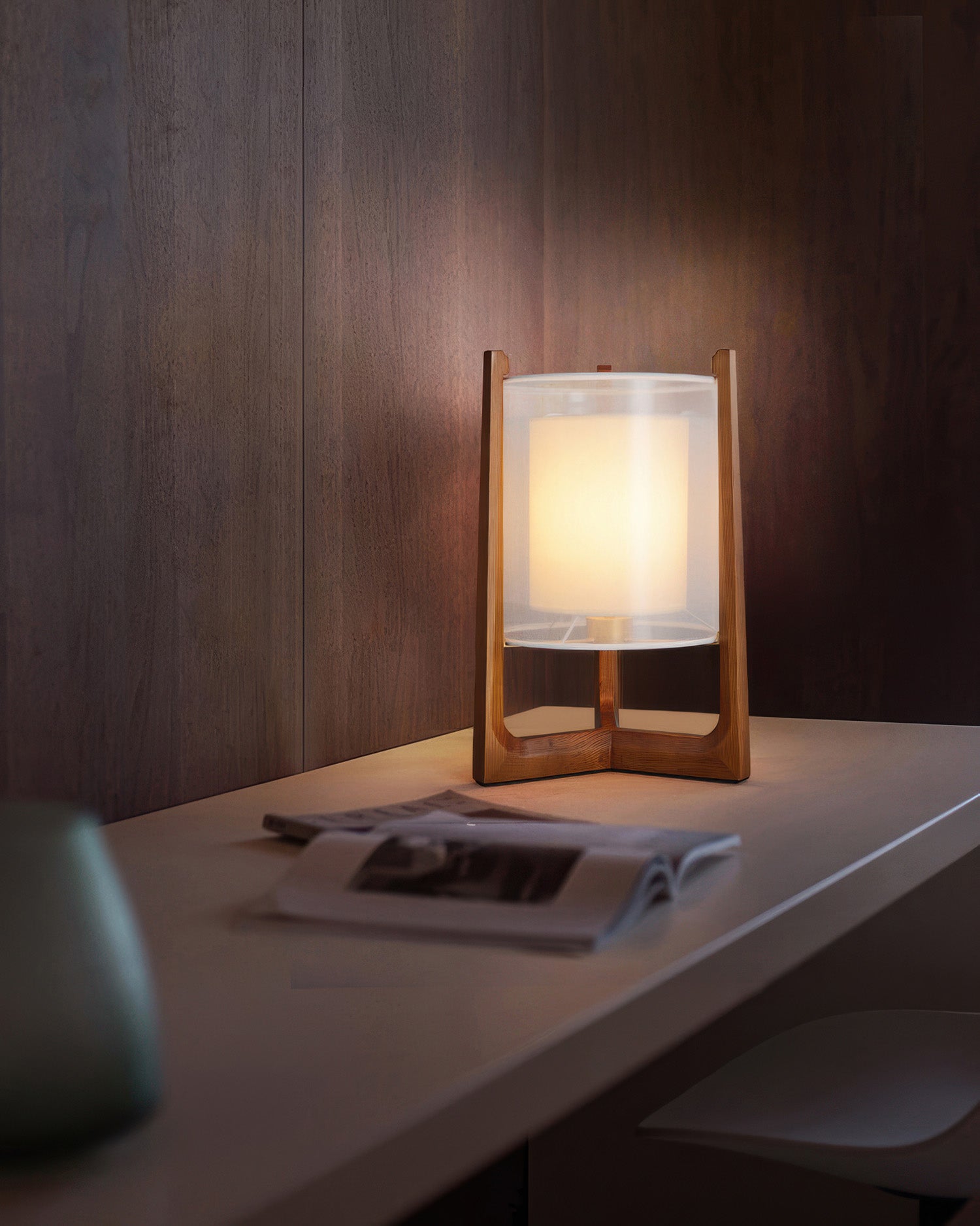 Lampada da Terra Orinex in Legno di Frassino con Paralume in Tessuto a Rete