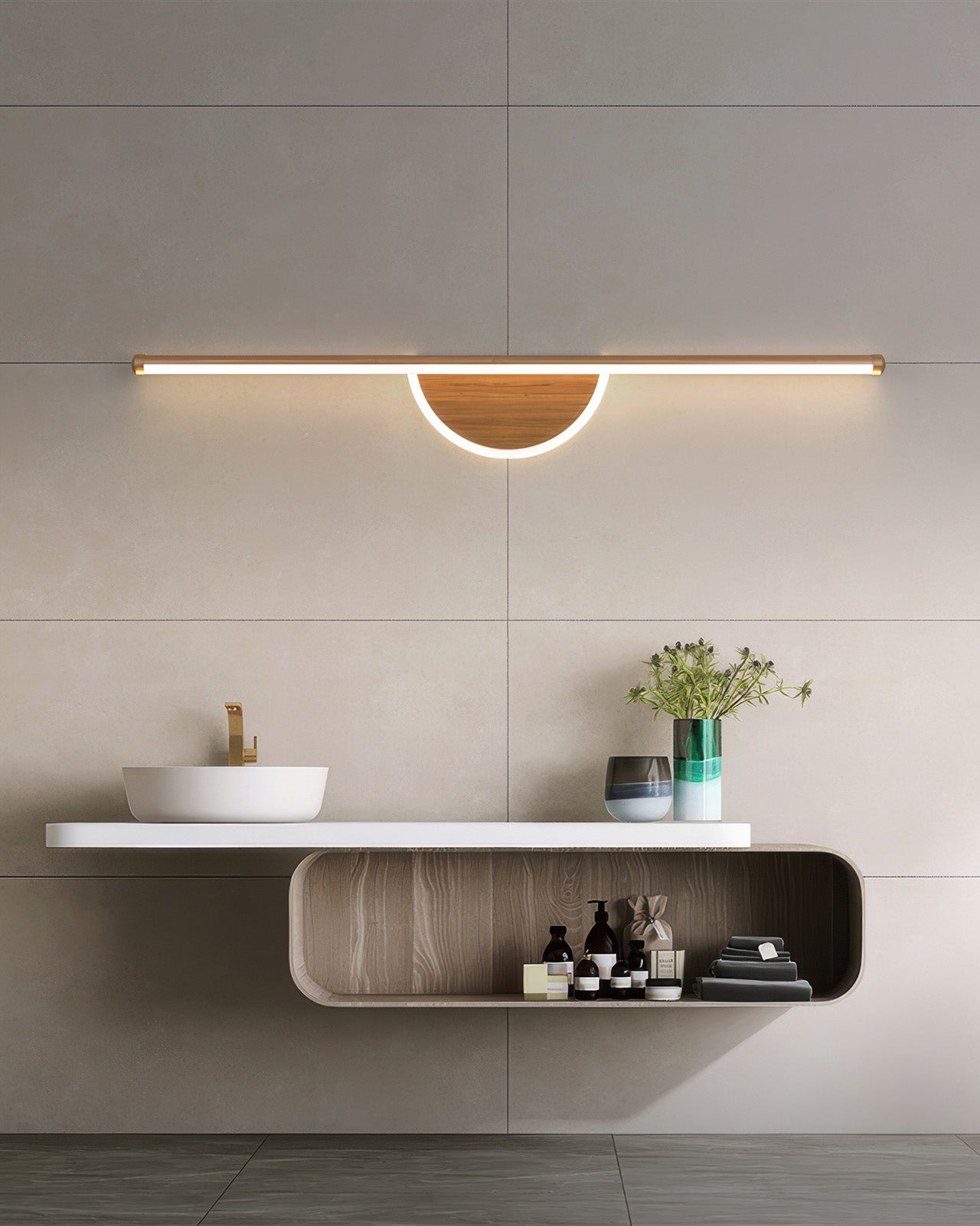 Applique murale SylvaArc en bois avec tube lumineux doux pour arrière-plans TV