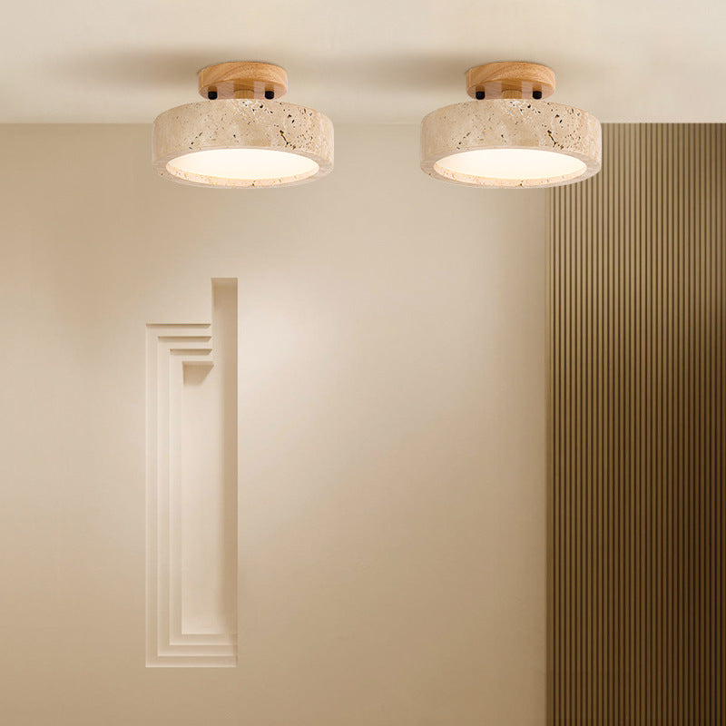 AuraLuma Runde Travertin LED-Deckenleuchte mit natürlichem Leuchten