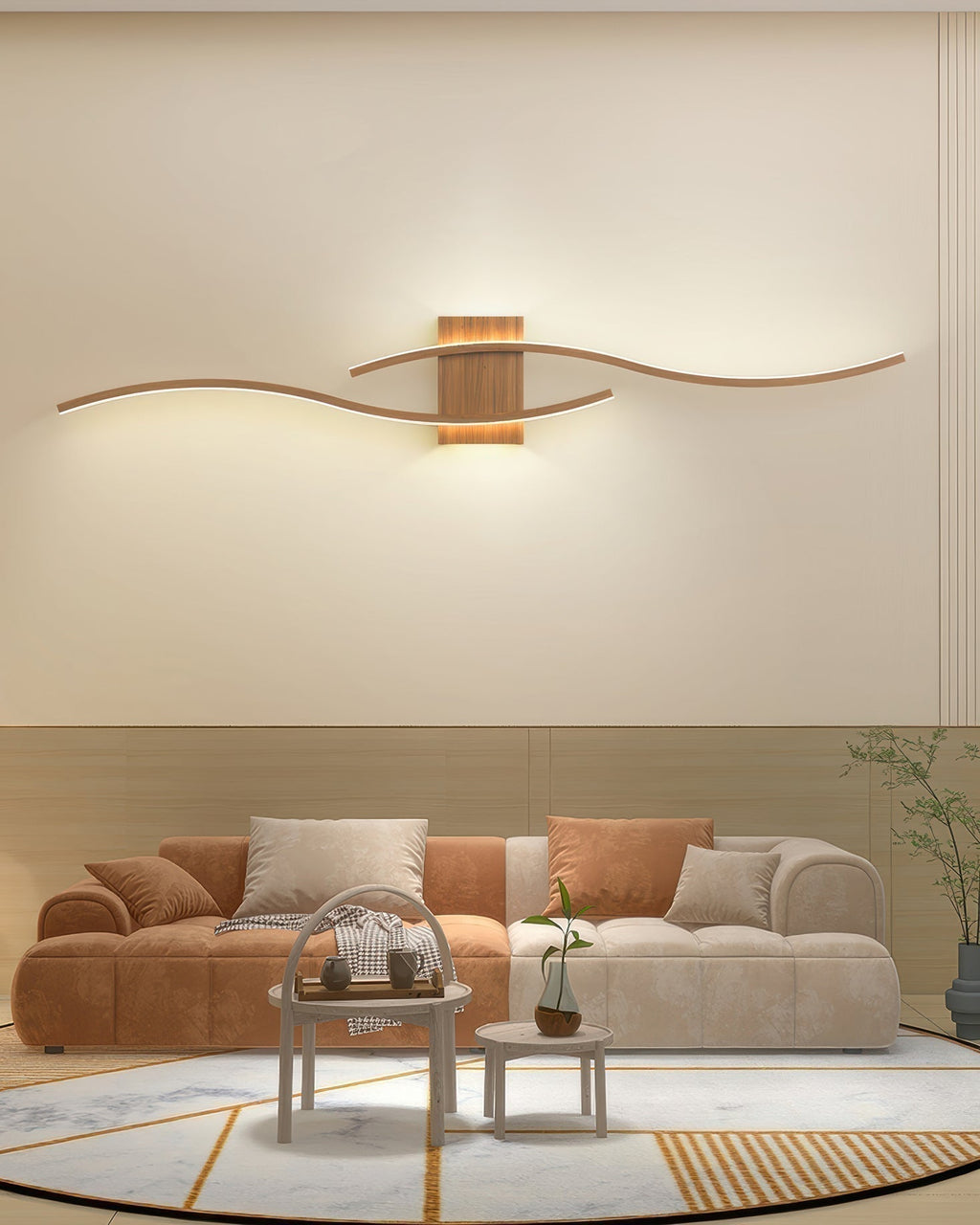 LumaVale LED-vegglampe med trestrukturfinish, minimalistisk, for oppholdsrom
