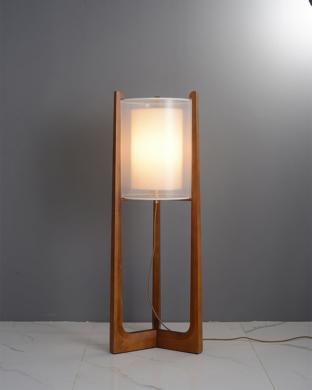 Lampada da Terra Orinex in Legno di Frassino con Paralume in Tessuto a Rete