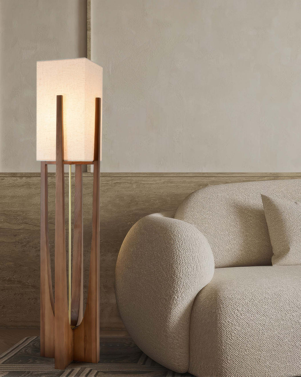 Lampada da Terra Kairoa in Noce con Accenti in Ottone, Design Giapponese Minimalista