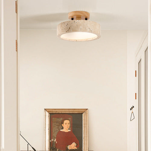Luz de techo LED redonda AuraLuma de travertino con brillo natural