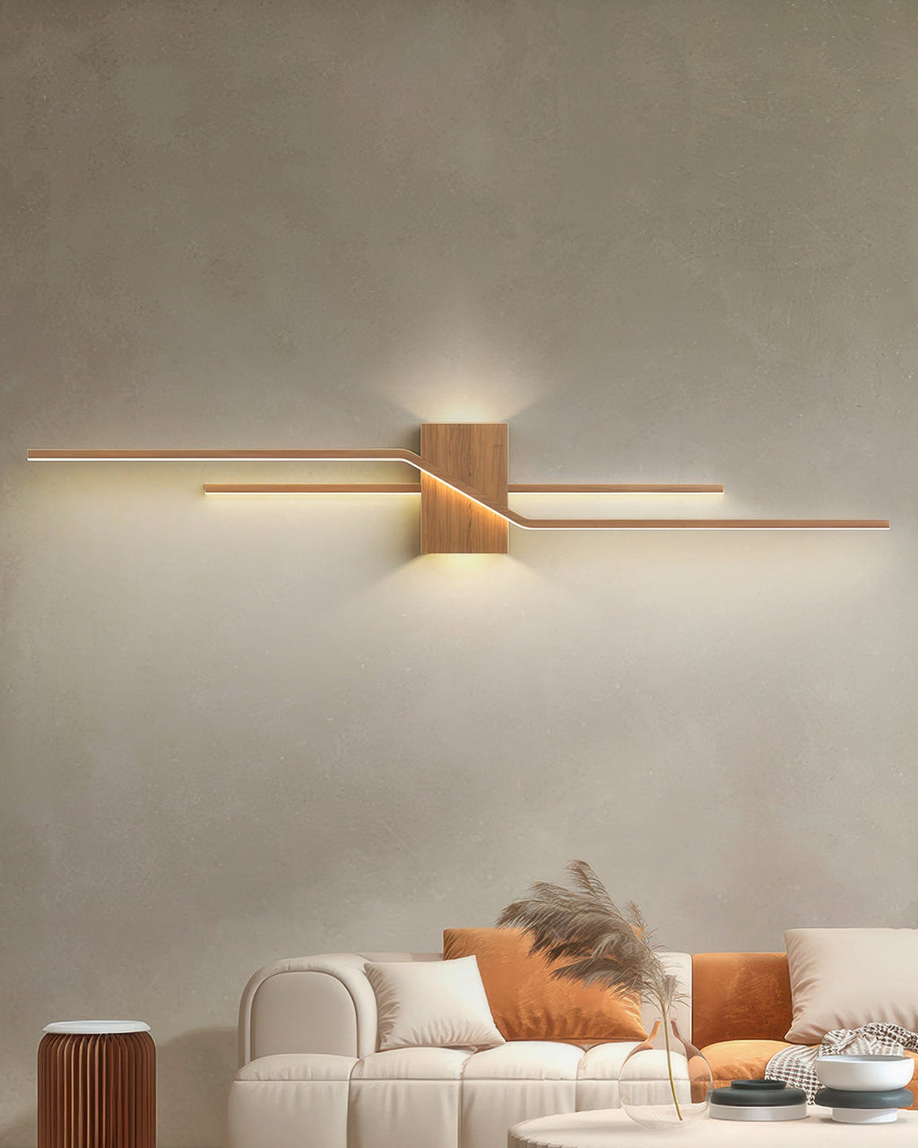LumaVale LED-vegglampe med trestrukturfinish, minimalistisk, for oppholdsrom