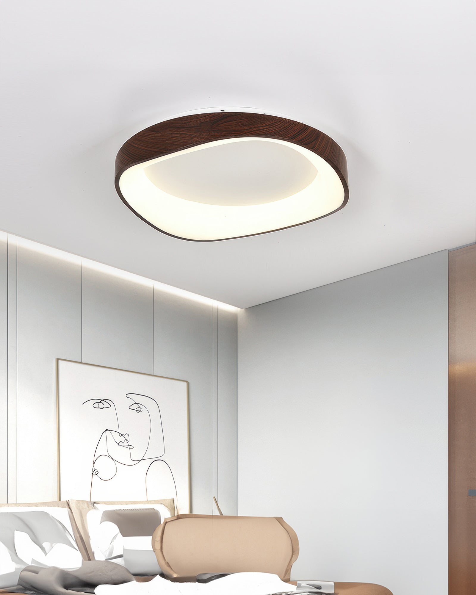 AstraNova Nordik Ahşap Doku LED Tavan Lambası Oturma ve Yatak Odaları için