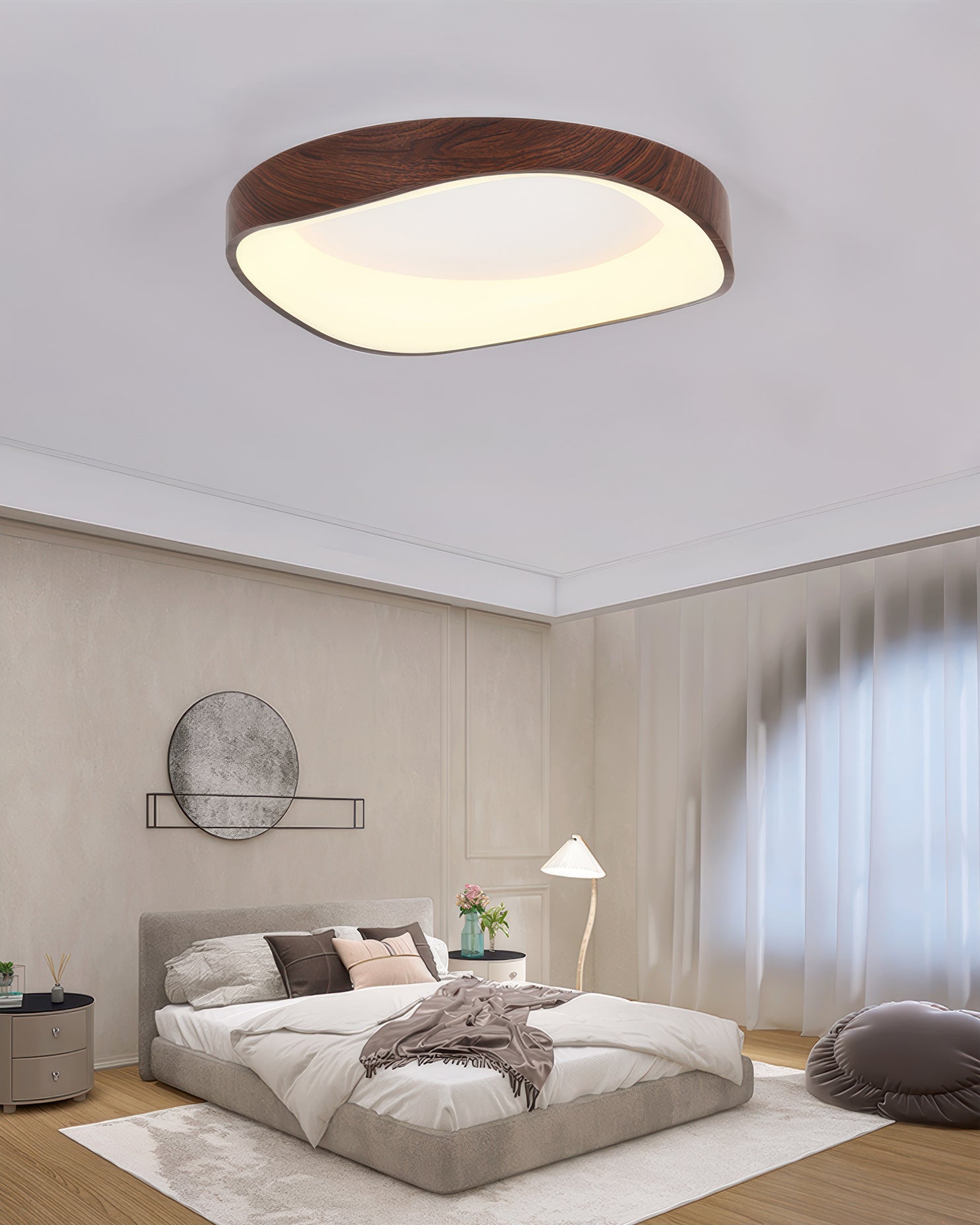 AstraNova Nordik Ahşap Doku LED Tavan Lambası Oturma ve Yatak Odaları için