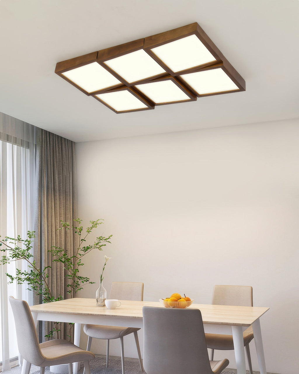 Caelum Modernist Walnut Log LED Ceiling Light, Energy-Efficient Soft Glow