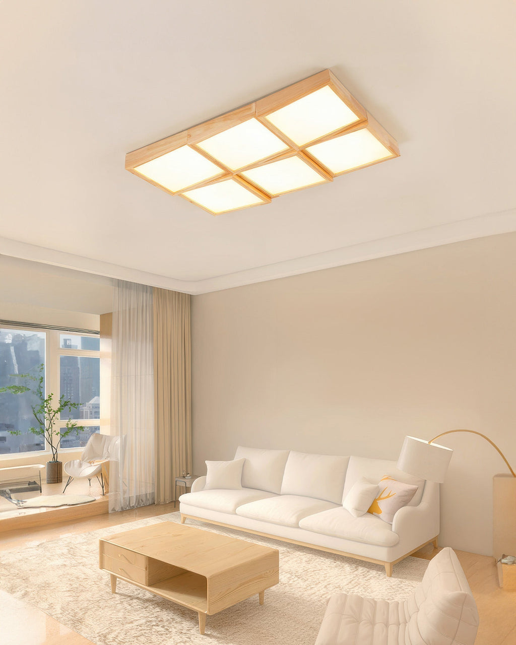 Caelum Modernist Walnut Log LED Ceiling Light, Energy-Efficient Soft Glow