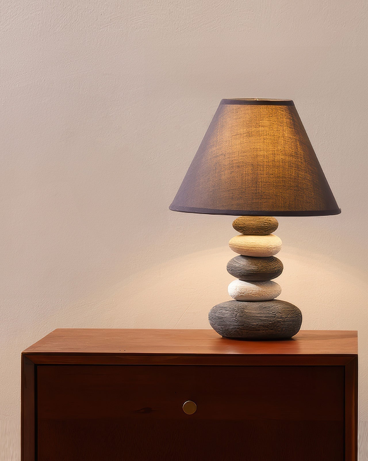 Aurelia Atmosferyczna Lampa Stołowa z Abażurem z Tkaniny i Kamienną Ceramiką do Salonu