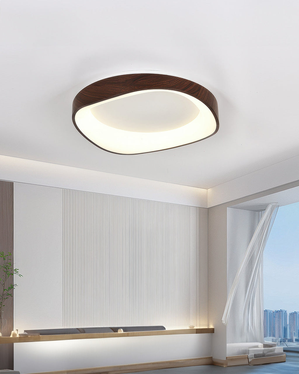 AstraNova Nordik Ahşap Doku LED Tavan Lambası Oturma ve Yatak Odaları için