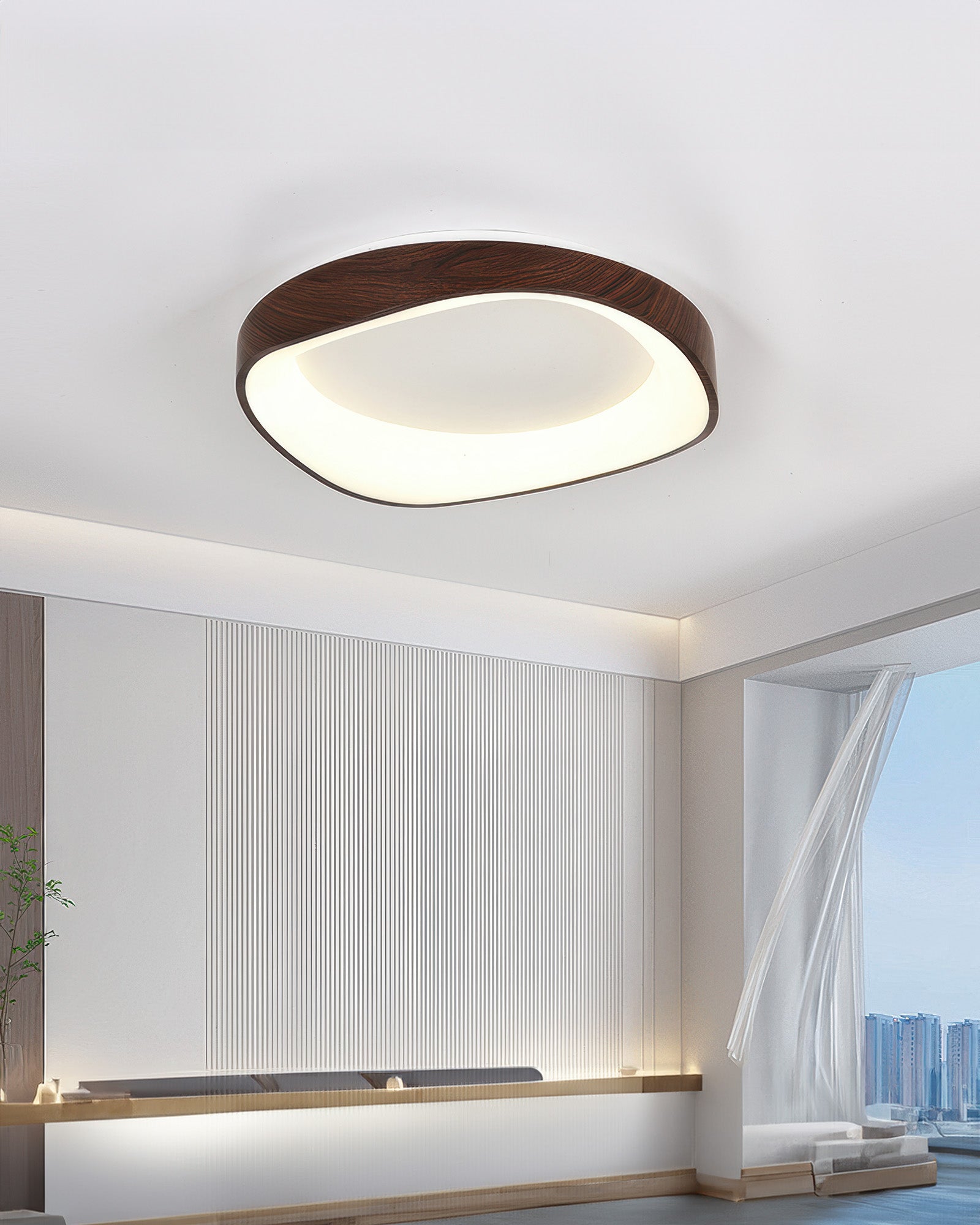 AstraNova Nordik Ahşap Doku LED Tavan Lambası Oturma ve Yatak Odaları için