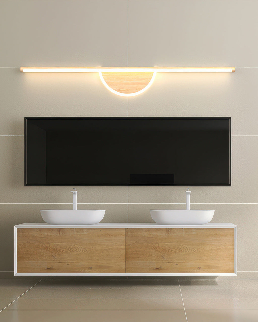 Applique murale SylvaArc en bois avec tube lumineux doux pour arrière-plans TV