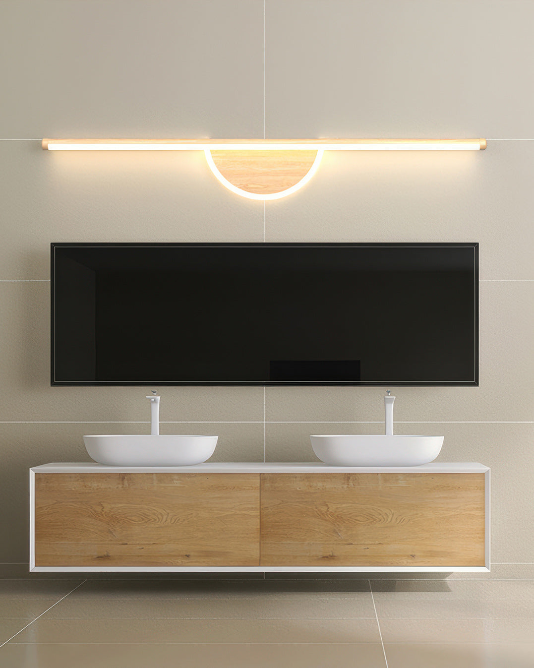 Applique murale SylvaArc en bois avec tube lumineux doux pour arrière-plans TV