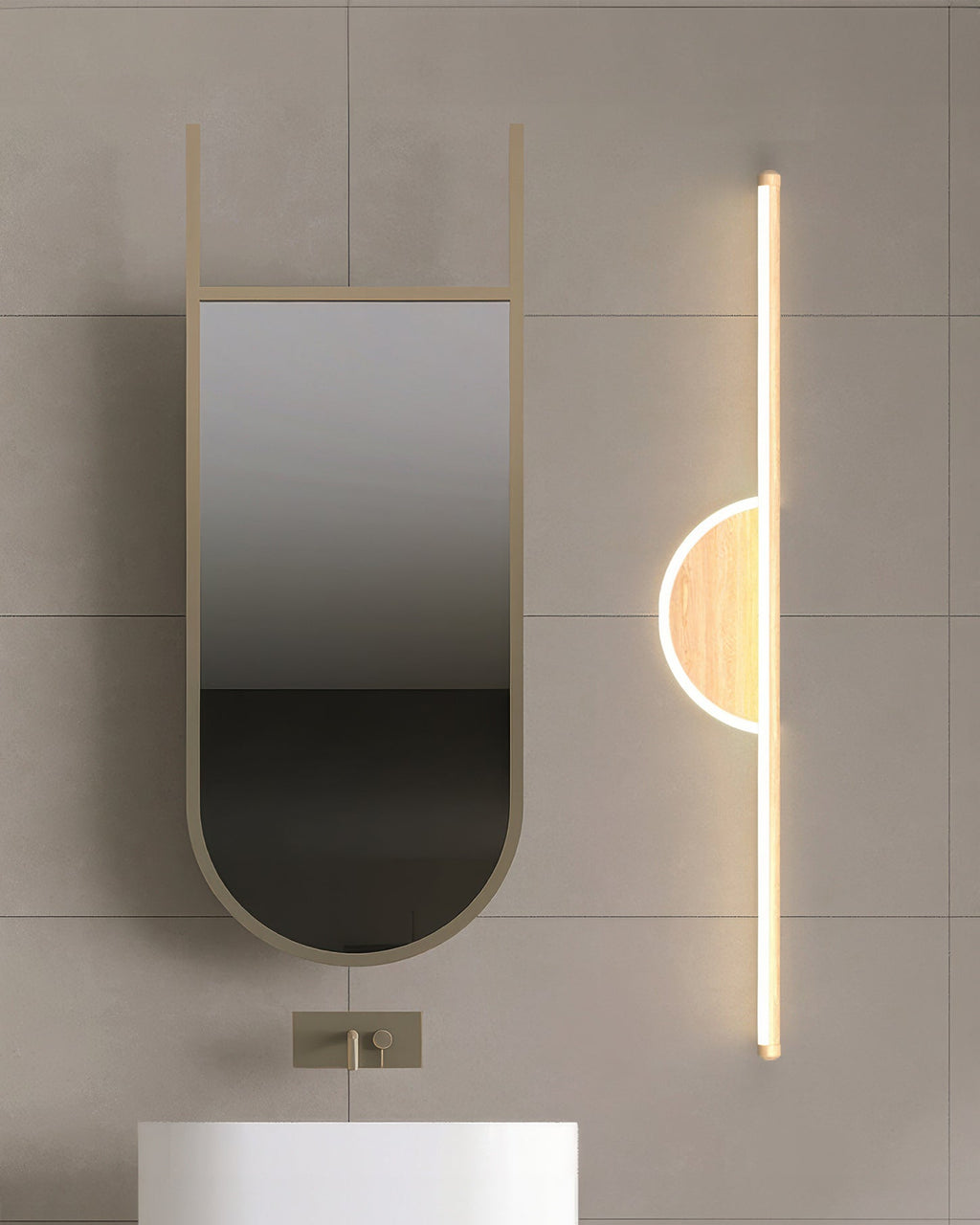 Applique murale SylvaArc en bois avec tube lumineux doux pour arrière-plans TV