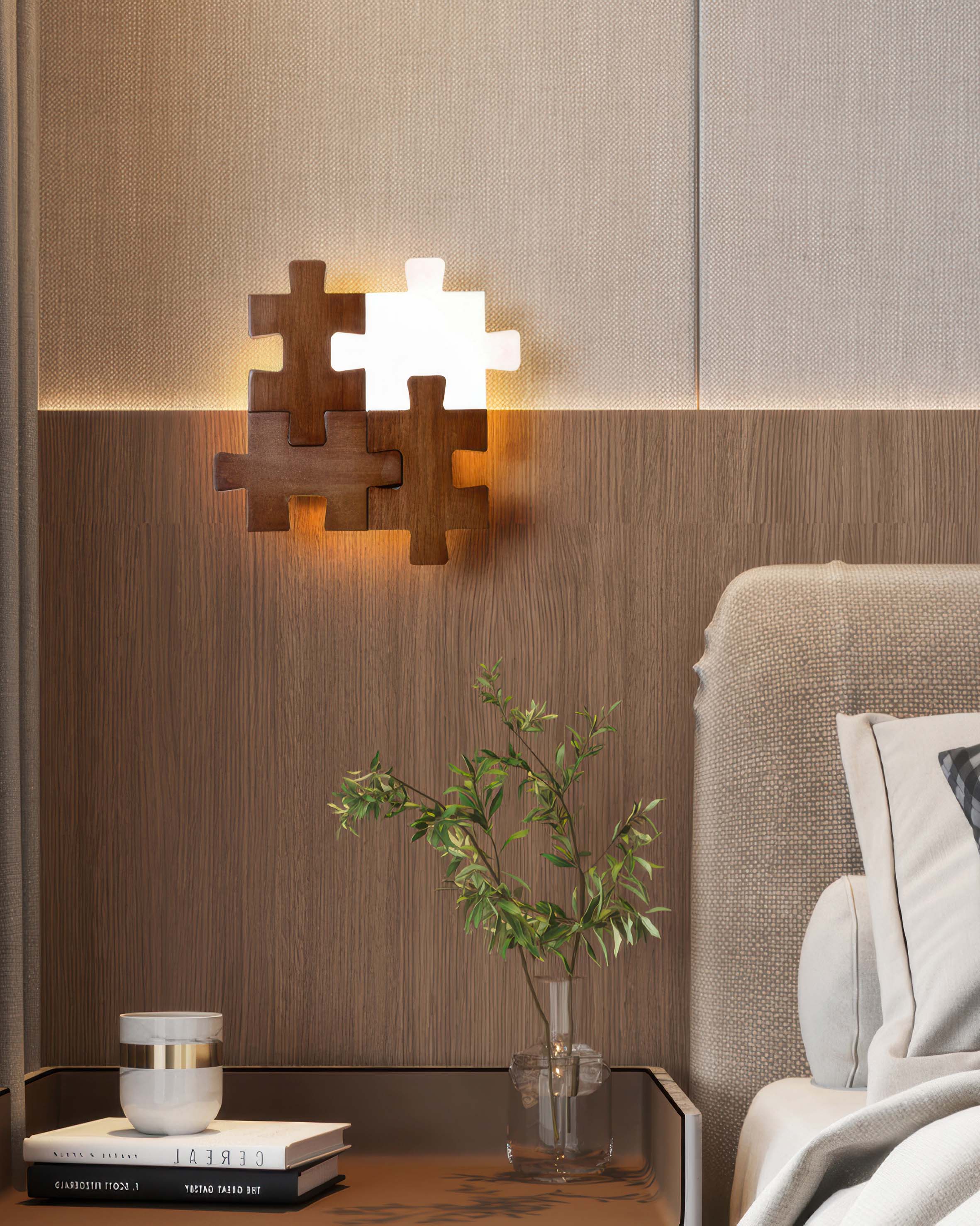 Aplique de pared LED NovaPuzzle de rompecabezas de madera en estilo minimalista nórdico