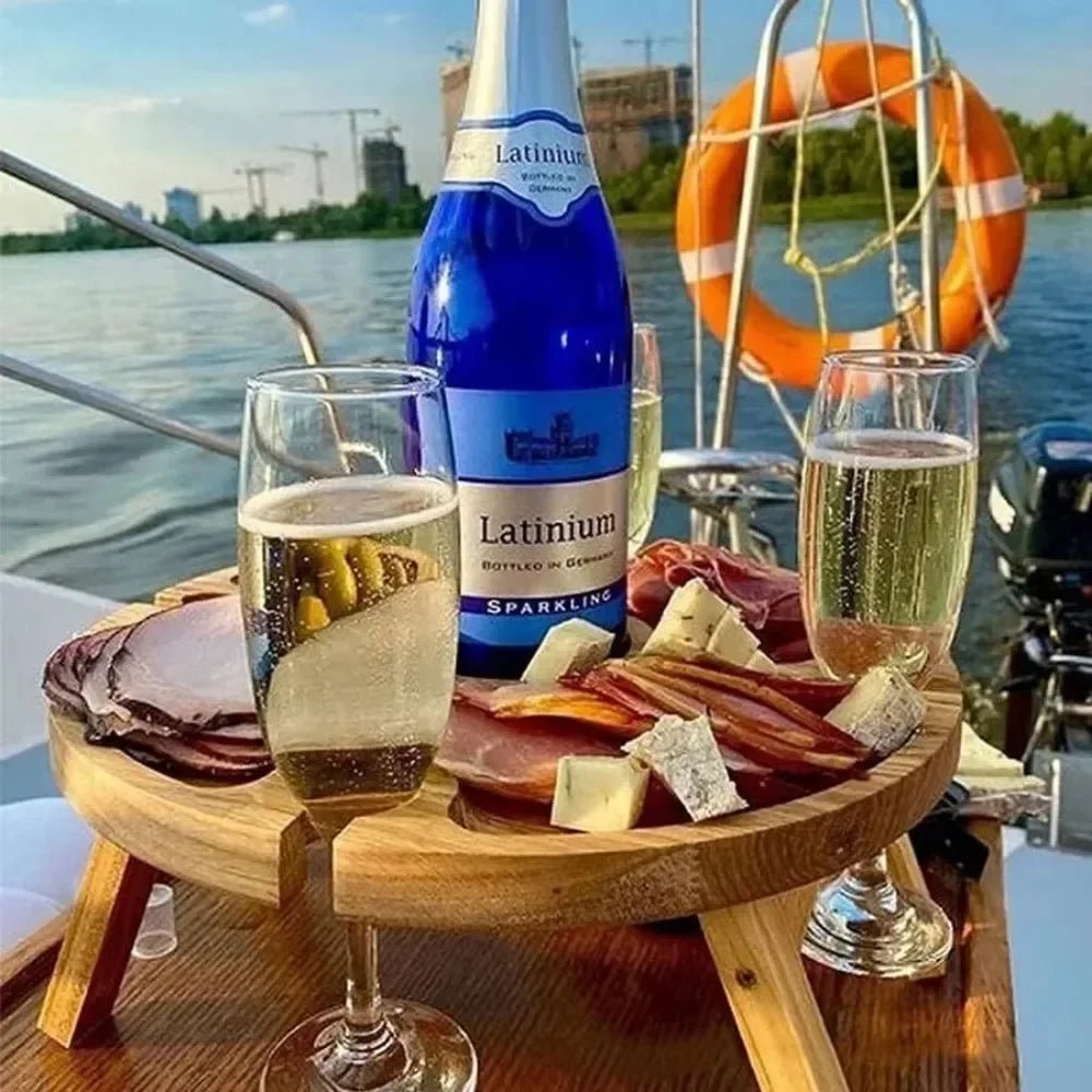 TerraWine Draagbare Opvouwbare Houten Picknicktafel Met Wijnhouder
