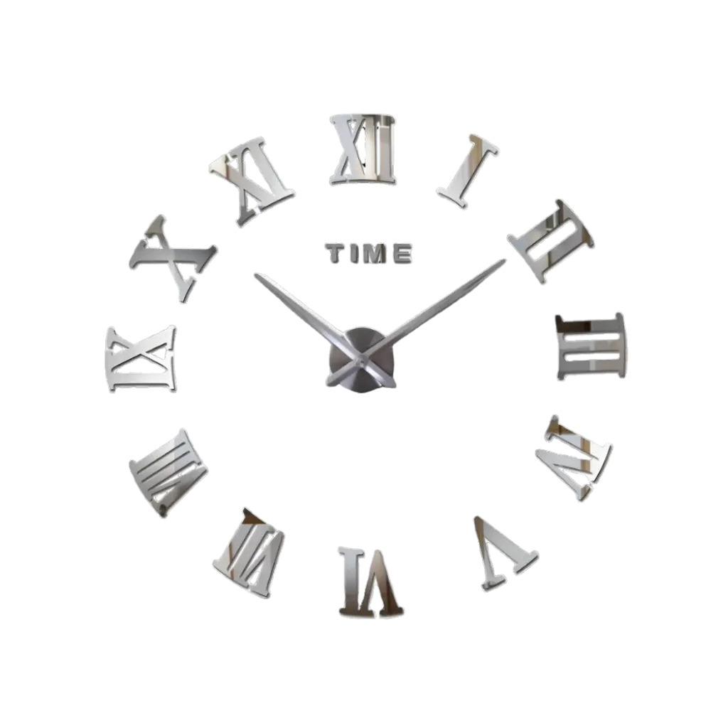Modern Wall Clock Featuring Roman Numerals In Silver Mirror Finish For Modern Interiors