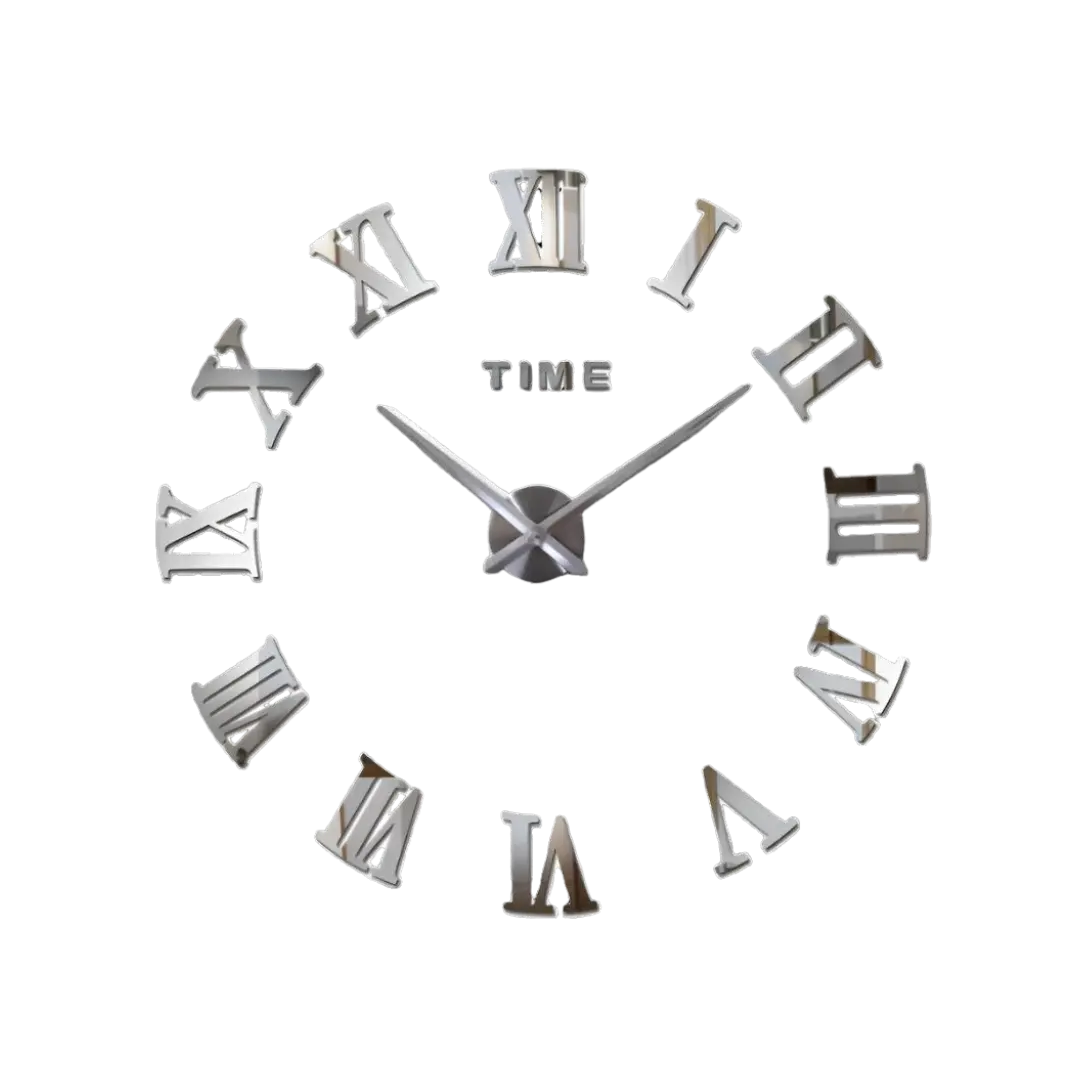 Modern Wall Clock Featuring Roman Numerals In Silver Mirror Finish For Modern Interiors