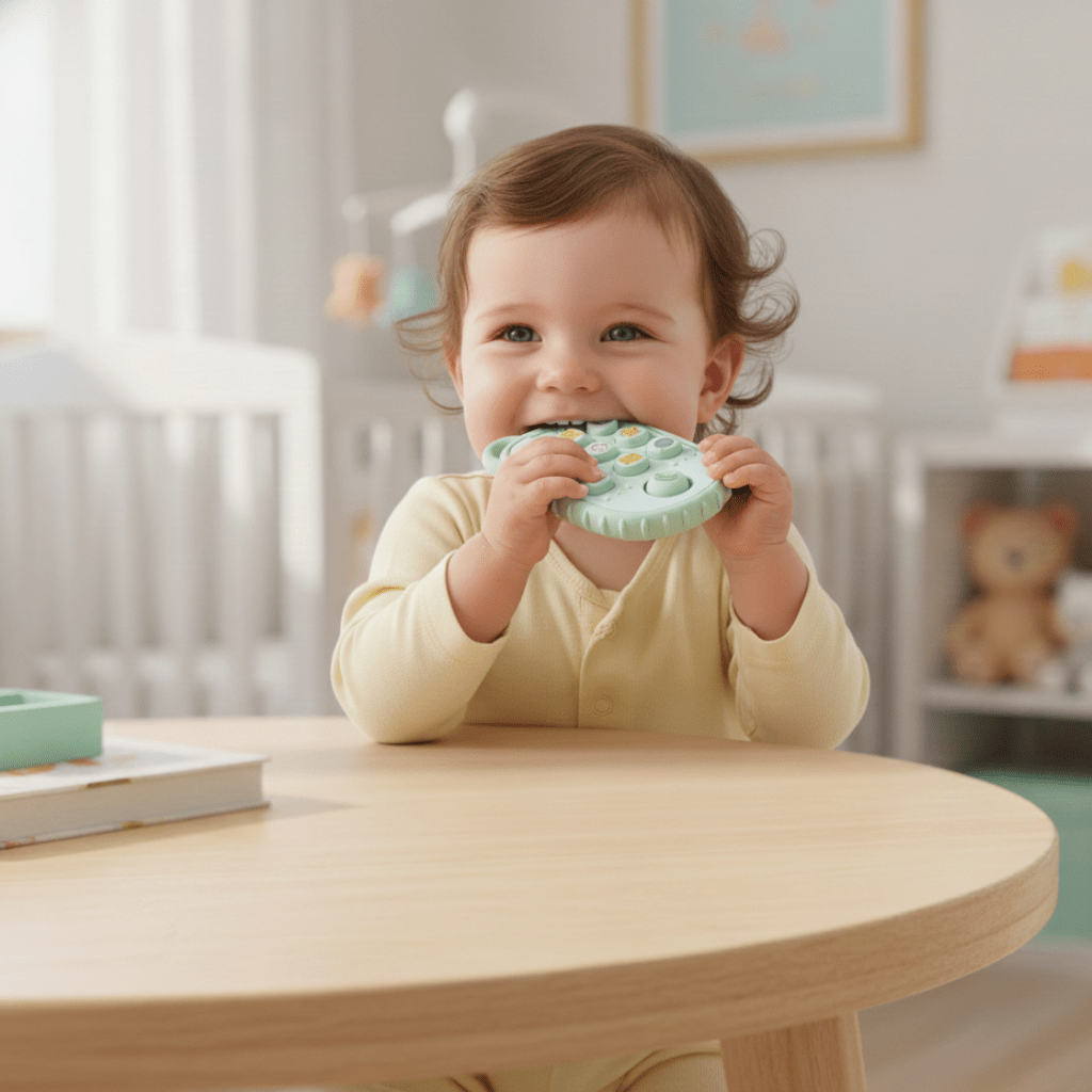 Móvil colgante NurtureNest con anillo de silicona para la dentición, para manos pequeñas, alivio suave para las encías